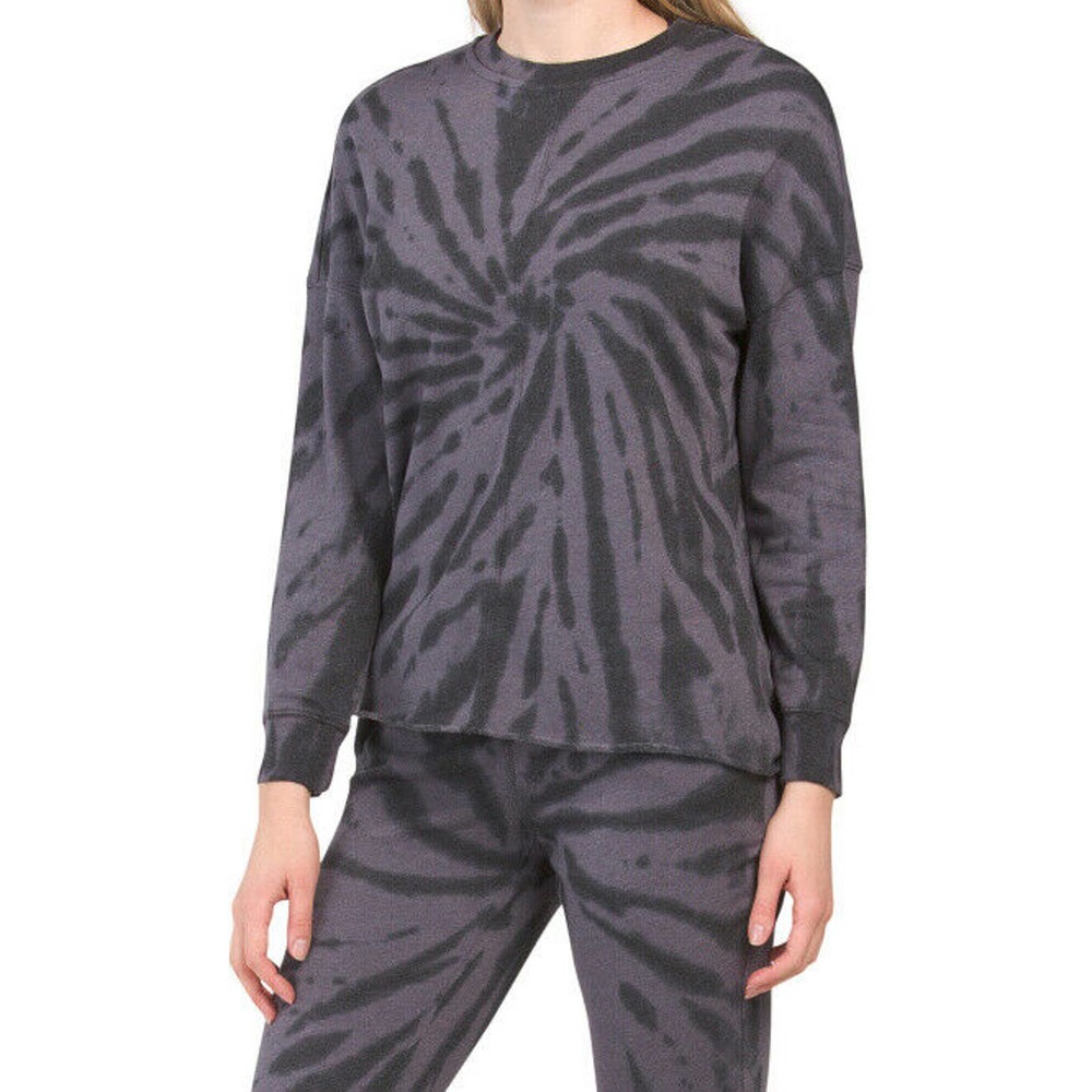 Te Verde Women's Tie Dye Gray Black Long Sleeve Cotton Sweatshirt Size Medium